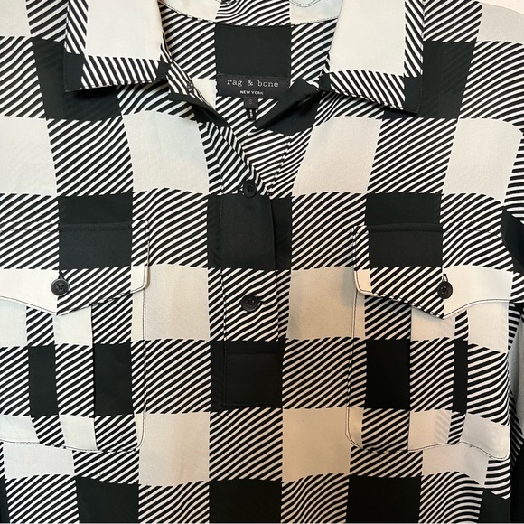 Rag & Bone 100% Silk Plaid Button Up Blouse Size S Boxy Oversized Fit Like New - Picture 5 of 8